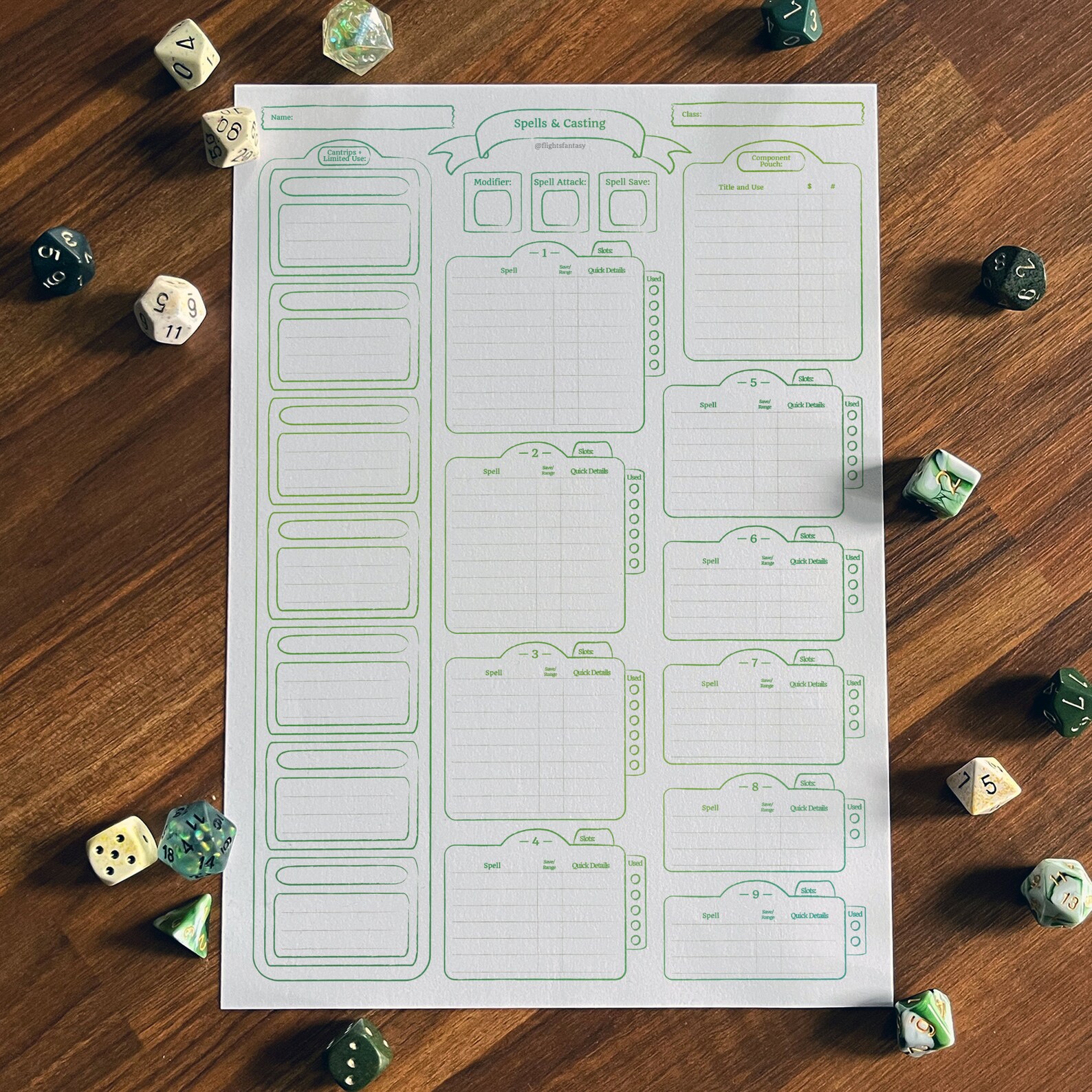 Printable 5E Character Sheet | Minimalist Green | 5 Page PDF | D&amp;D - Etsy