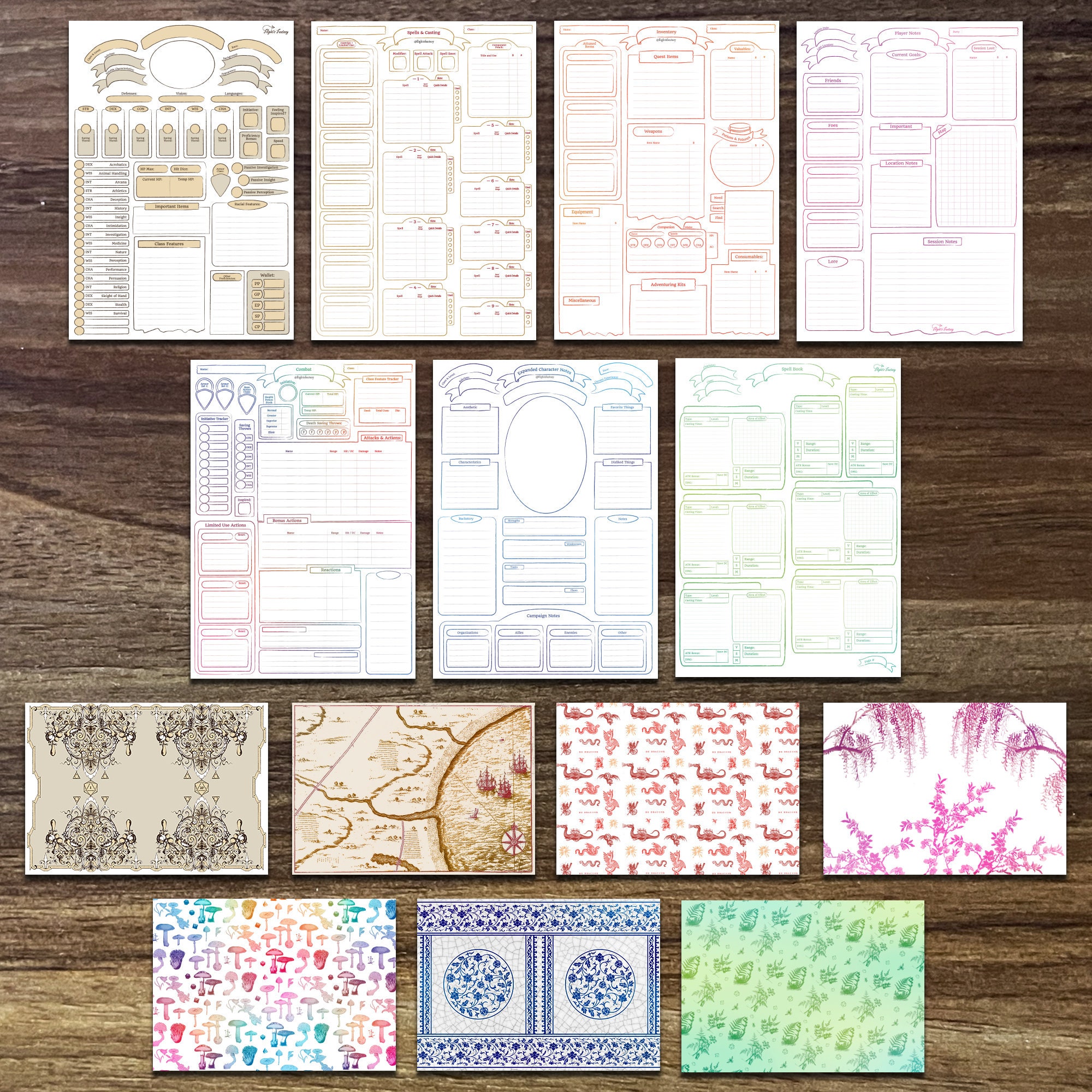 FULL SET | Printable 5E Character Sheets | Minimalist | 7 X 7 Page Pdfx + All Covers | D&amp;D - Etsy