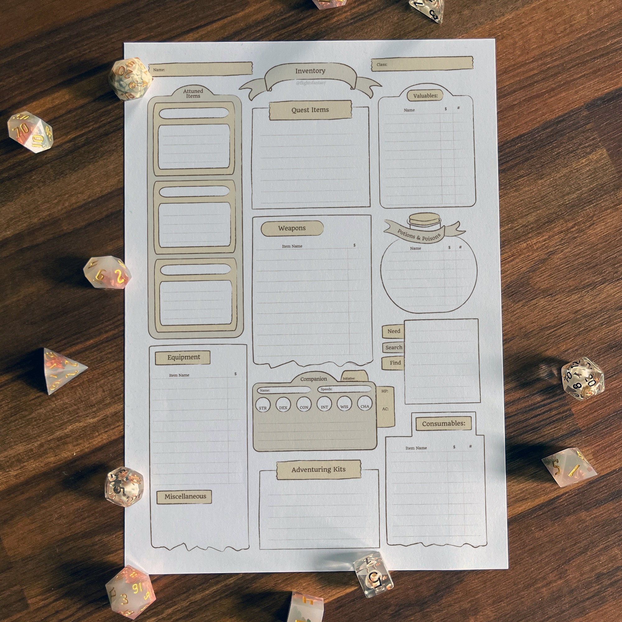 Printable 5E Character Sheet | Minimalist Neutral | 5 Page PDF | D&amp;D - Etsy
