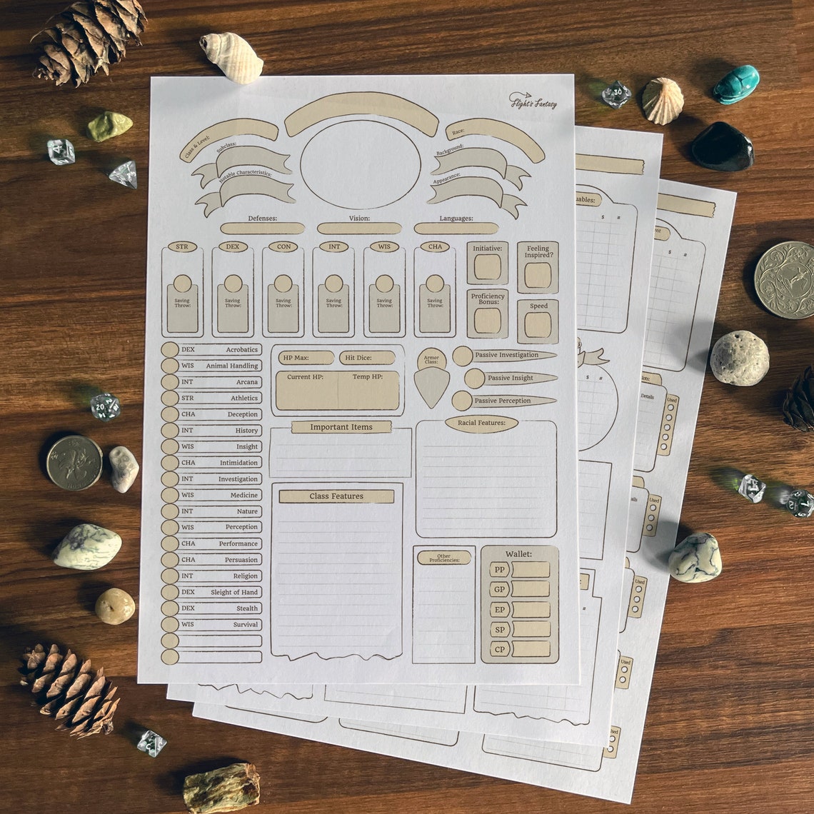 Printable 5E Character Sheet | Minimalist Neutral | 5 Page PDF | D&amp;D - Etsy