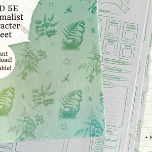Printable 5E Character Sheet | Minimalist Green | 7 Page PDF + Fern Dice Cover | D&D
