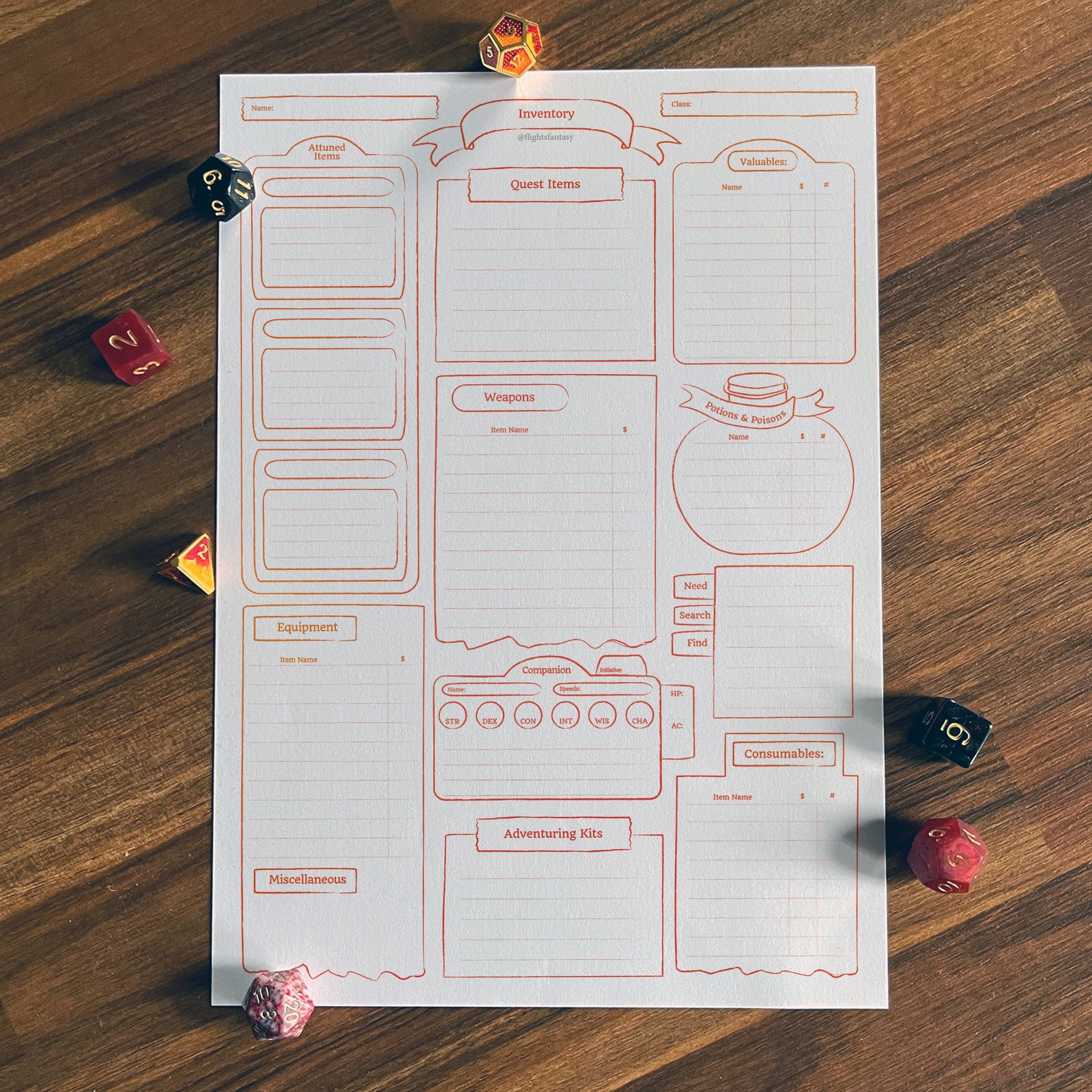 Printable 5E Character Sheet | Minimalist Red/orange | 7 Page PDF ...