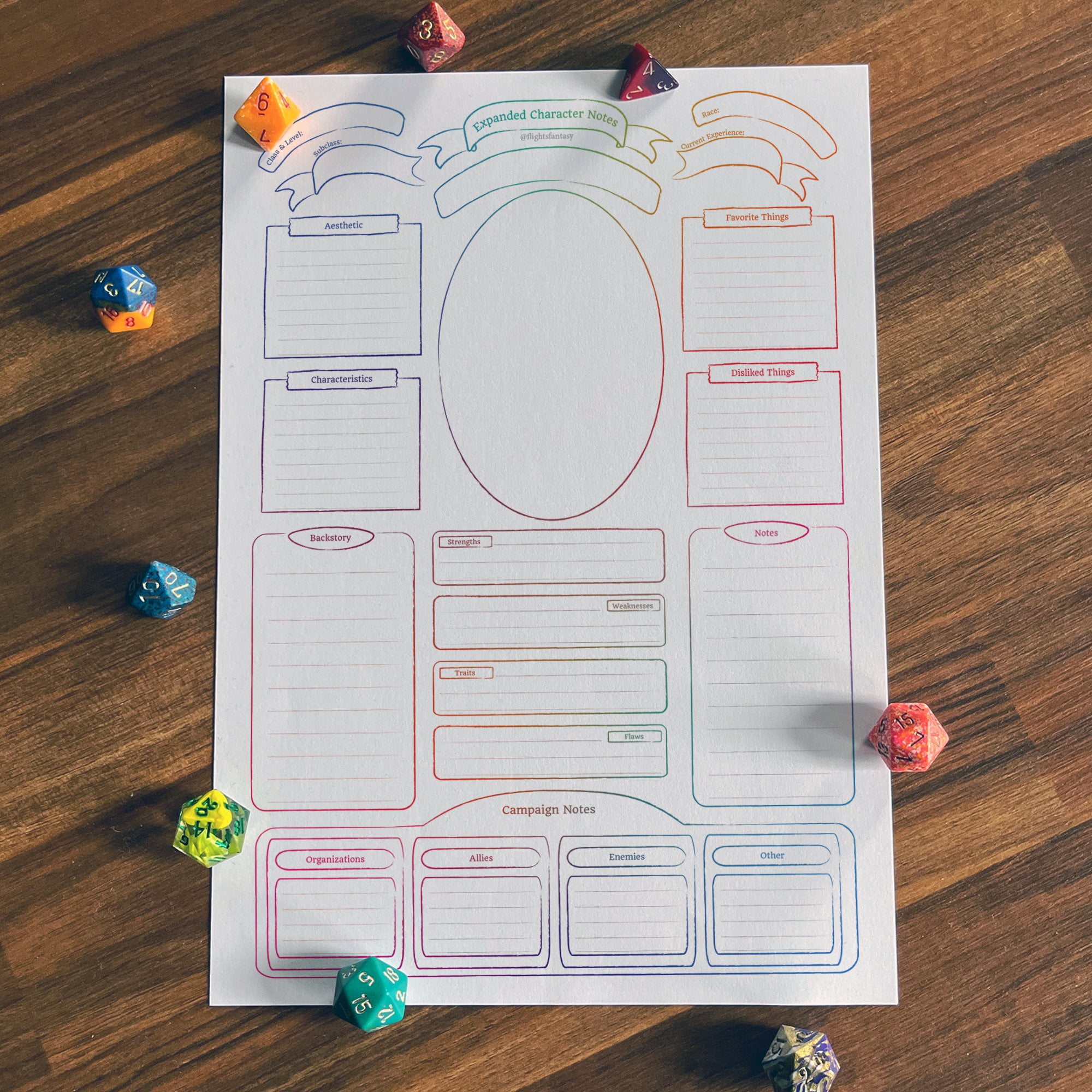 Printable 5E Character Sheet Minimalist Rainbow 7 Page PDF Mushroom ...