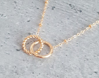 New golden stainless steel necklace, double round attached