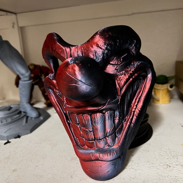 3D Printed Sweet Tooth Clown Mask Inspired by Twisted Metal - Red and Black