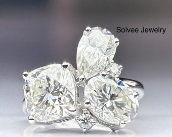 5.00 TCW Kissen Birne Oval Cut Moissanite Verlobungsring Drei Steine Ring 14KWeißgold Ehering Einzigartiger Moissanite Versprechen Ring Vintage Ring