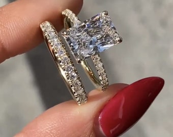 3 CT Radiant Cut Moissanite Engagement Diamond Ring Bridal Set Gift For Her Wedding Band Promise Ring Unique Engagement Ring Set ring set