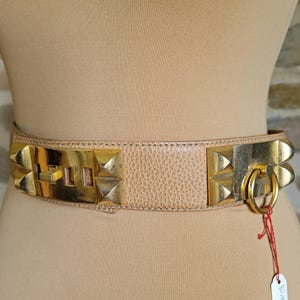 Gold-Studded Beige Leather Waist Belt s-l400.jpg main image 3
