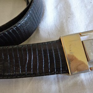Ceinture Homme Jacques Fath Vintage - Cuir Noir Effet Peau De Lézard - Longueur 110 Cm