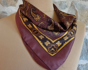 Vintage Brown Paisley Silk Scarf - Made in England