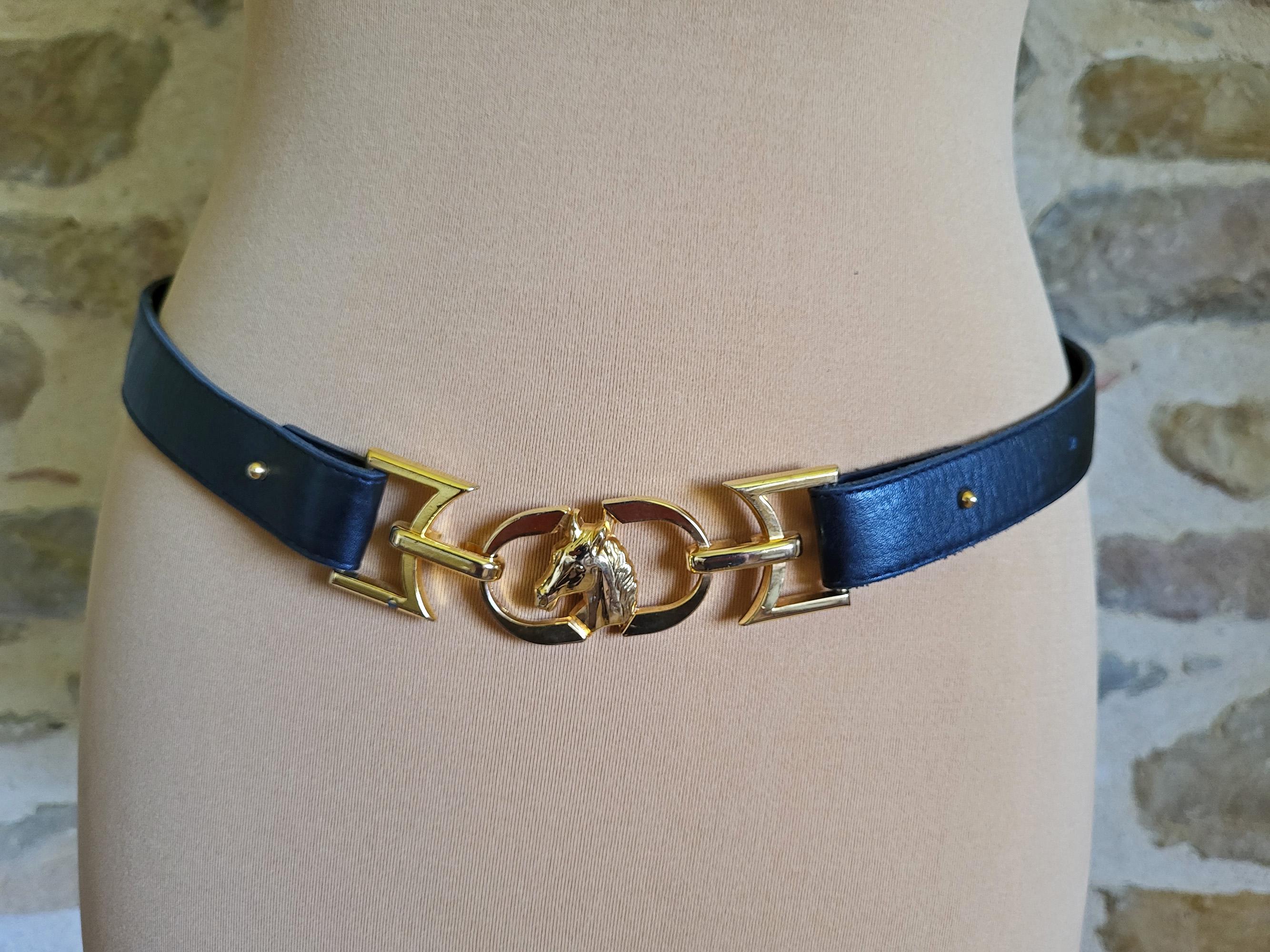 Chic Black Belt with Gold Horse Bit Detailing Leather belt with horse bit buckle Black / Gray For Women | Maje main image 3