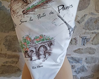 Paris souvenir scarf, Eiffel Tower, Sacre Coeur, iconic French landmarks, Sous les Ponts de Paris