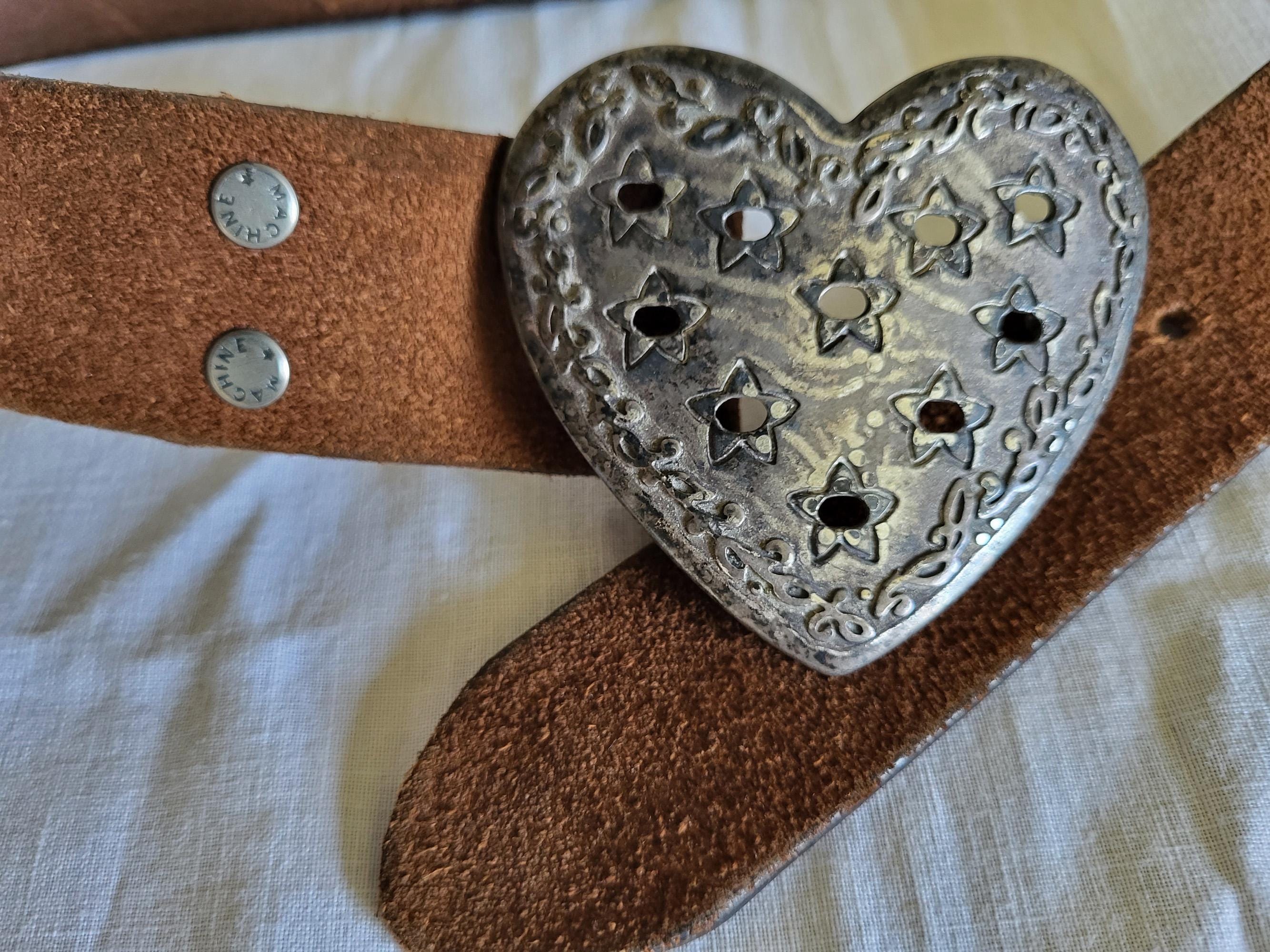 Leather/Suede Heart Charm Belt from Paris AMI PARIS Leather belt in black main image 3