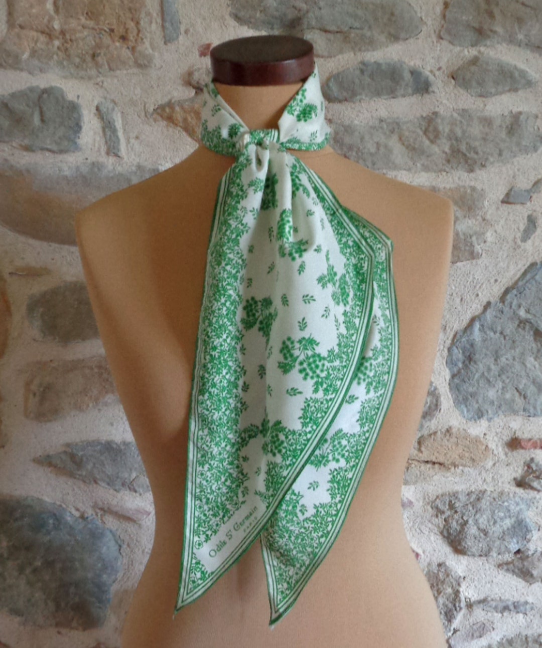 Emerald Green Floral Scarf Odile St Germain Paris French Etsy