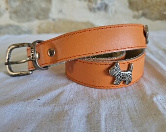 Vintage Scottish Terrier Belt in Red Leather With Skin Print  display picture 2