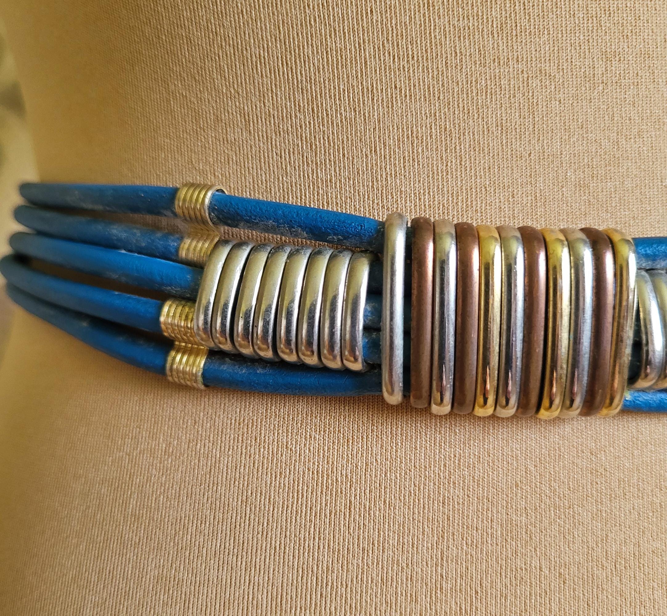 Vintage 80s Blue Leather Wide Statement Waist Belt with Metal Detail Size M/L Elastic Belt Chunky Genuine Leather Navy Blue 1980s - Etsy  main image 2