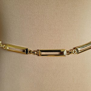 Vintage 90s Gold Tone Link Chain Hip Waist Belt Stretchy 1990 80s 90s Gold Tone Metal Horse Bit Chain Belt | Gold Chain  main image 4