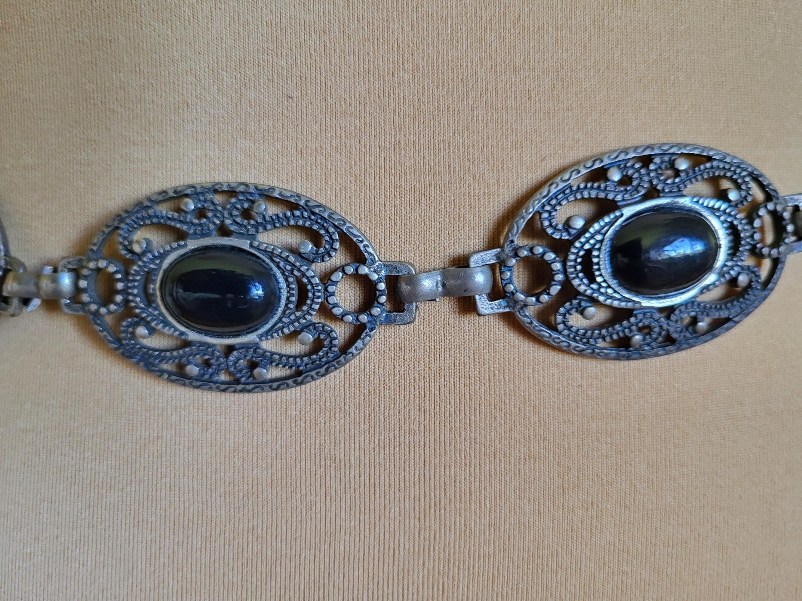 Silver Metal Link Belt, Oval Medallions With Filigree  display picture 1