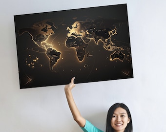 Världskarta Print Poster Världskarta Väggdekor Guld Ladda ner för utskrift