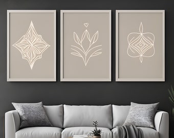 3 piece Wall Art Boho Set of 3 Digital Art Printable tryptic modern minimalist triptych Gallery Abstract home decor prints download