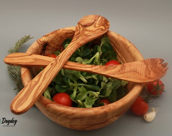 Set of 2 salad cutlery | made of olive wood | L.30 cm | Handmade