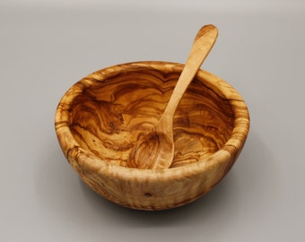 SET OF 2 olive wood cereal bowls with spoons, 18 cm