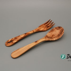 Set of 2 / 4 table cutlery (fork + spoon) / made of olive wood / L. approx. 20 cm / handmade