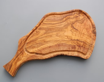 Olive wood steak board with juice groove | Handmade cutting and serving board | Length selectable | Gift grill plate