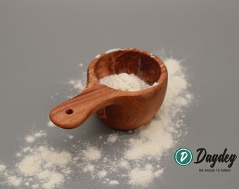 Olive wood flour spoon | Measuring spoon Ø 7 cm | Handmade | Wooden kitchen utensil | Spice spoon | Natural & sustainable