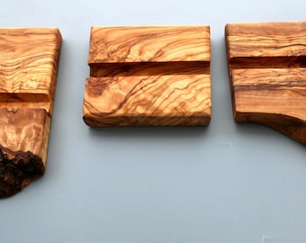 Olive wood smartphone and tablet holder | Handmade | Wooden tablet stand | Natural wood phone holder | Gift for tech lovers