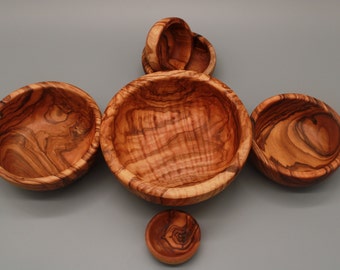 Set of 6 round bowls made of olive wood | Small bowls & dishes | Handmade wooden bowl | Natural decoration | Snack bowl set | Olive wood set