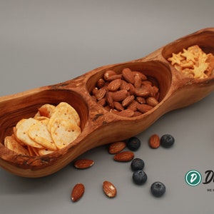 3-compartment bowl | oblong | made of olive wood | handmade