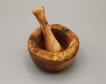 Olive wood mortar and pestle | Handmade | Ø 12 cm | Rustic herb mortar | Kitchen helper | Gift idea, natural wood