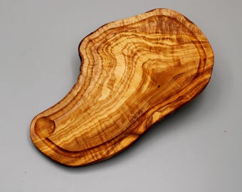 Handgefertigtes Olivenholz Schneidebrett mit Saftrille | Länge wählbar | Natürliche Küchenbrett | Robust & nachhaltig