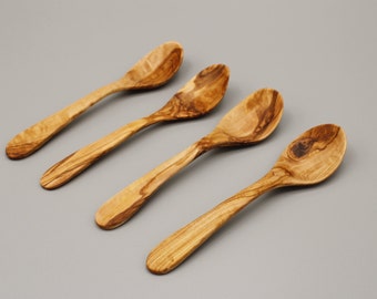 Set of 4 olive wood round spoons, made of olive wood, handmade