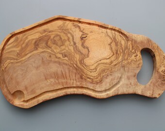 Olive wood steak board with juice groove – cutting board & serving board – handmade – length selectable – gift idea grill plate