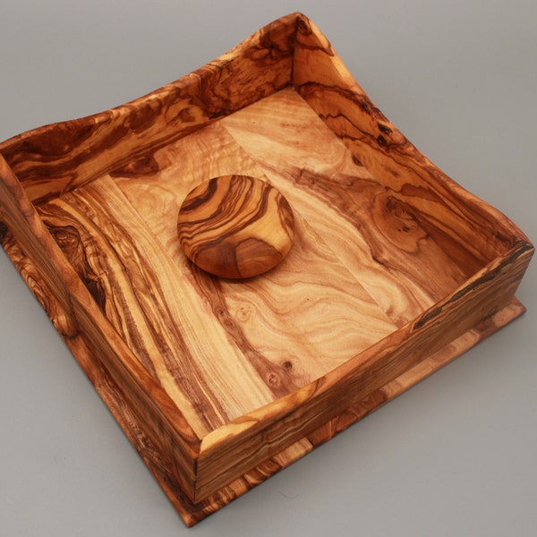 Napkin box including weight napkin holder | made of olive wood | Handmade
