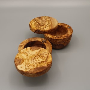 Set of 2 olive wood salt jars | Handmade rustic salt container | Natural wood spice jar kitchen gift
