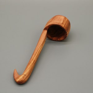 Olive wood ladle with hook | Handmade | Rustic wooden kitchen ladle | Olive wood cooking spoon | Natural wood kitchen utensils