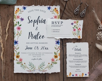 Wildflower Wedding Invitation Bundle: Editable Canva Template (Digital Download)