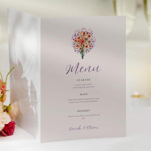 Editable Floral Wedding Menu Template – DIY Canva Menu Card | Printable Flower Design