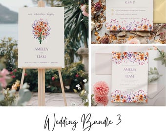 Wildflower Wedding Invitation Suite: Rustic Floral Canva Template (Digital Download)