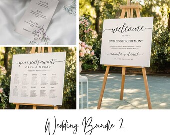 Modern Wedding Invitation Bundle: Minimalist Sign, Seating Chart, Menu (Digital Download)