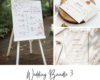 Wildflower Wedding Invitation Suite: Editable Canva Template (Digital Download)