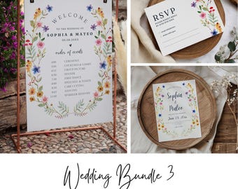 Wildflower Wedding Invitation Bundle: Editable Canva Template (Digital Download