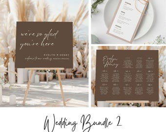 Elegant Wedding Stationery Bundle: Canva Invitation, Menu, Sign (Digital Download)