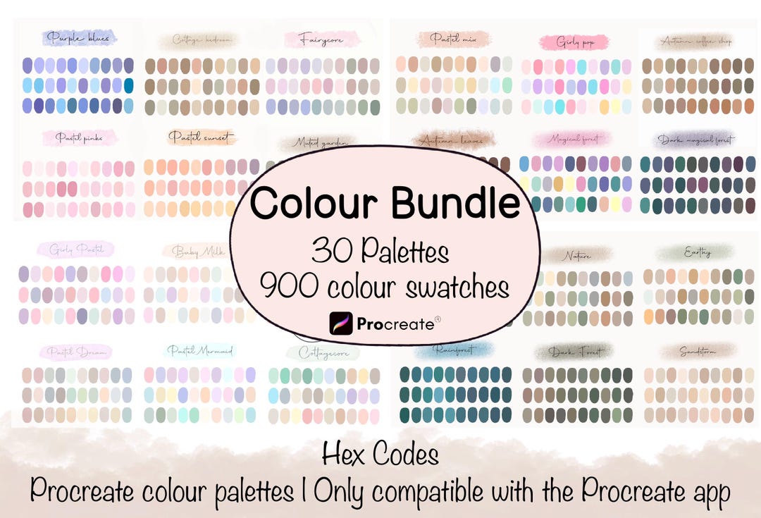 30 Color Palettes Bundle, Procreate Color Swatches, Procreate Tools - Etsy