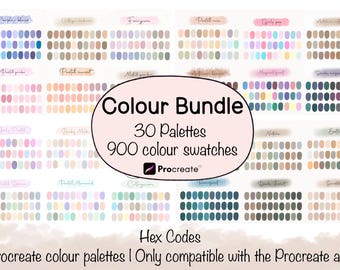 30 Color Palettes Bundle, Procreate Color Swatches, Procreate tools