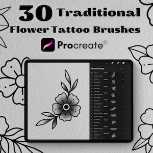 30 Flower Tattoo Designs, Brushes Procreate Bundle, Procreate Brush, Stamp Brushes, Floral Tattoo, Floral Stamp, Procreate Flower Brush