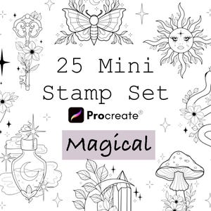 25 Magical Taattoo Stamps, Tattoo Brushes Procreate Bundle, Tattoo Brush Set, Procreate Stamp Brushes, Tattoo Stencil Designs, Whimsical